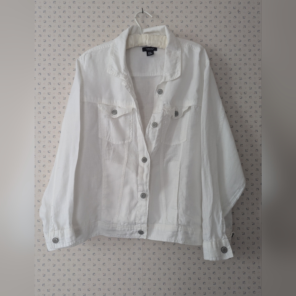Linen White Jacket 2X Denim Style Jones & Co. Classic Trending